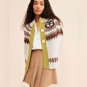 NWOT The Reeds Colorblocked Fair Isle Wool Cardigan sz M